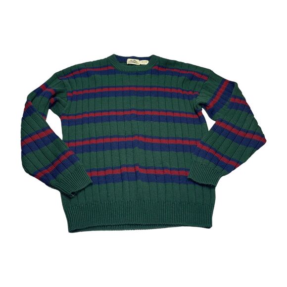 Timber Trail Sweater Men's Large Green Striped 100% Acrylic Knit Ribbed Pullover - Picture 1 of 6